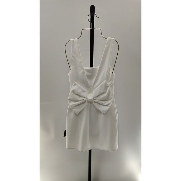 Lulus Women Blissfully Beaming Sleeveless Bow Mini Dress White Basic XS - Picture 3 of 3